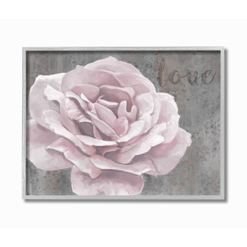«Love Flower Pink Gray Texture Paint», art textuel, Cadre noir, H 11 po x l 14 po