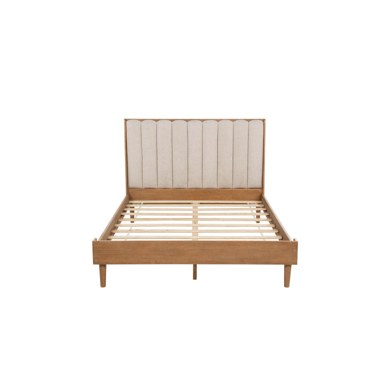Grand lit en bois avec tête de lit tapissier de style piano, lit en bois avec cadre de lit renforcé, blé