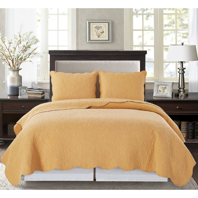 Christiana Cotton Quilt Set, Yellow, Twin Quilt + 1 Sham