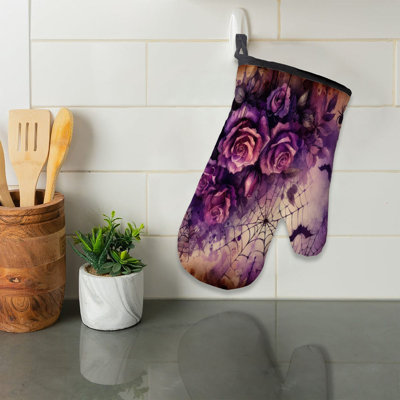 Webbed Rose Night Oven Mitt Cotton Twill