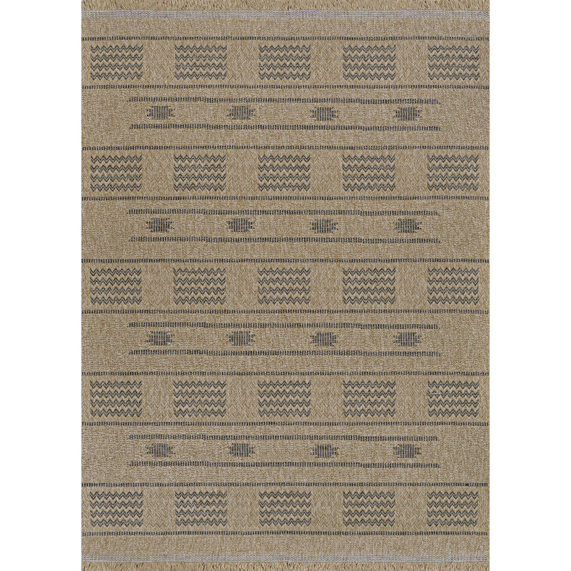 Joleigha Geometric Natural Charcoal Indoor Outdoor Area Rug, Runner 2'7" x 9'10"