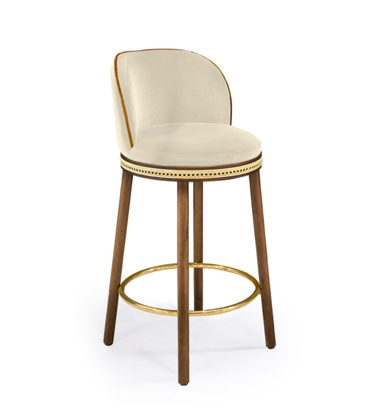 Tabouret de bar et de comptoir Alma, Laiton satiné, Tabouret de comptoir (siège d'une hauteur de 27 p, Nuage