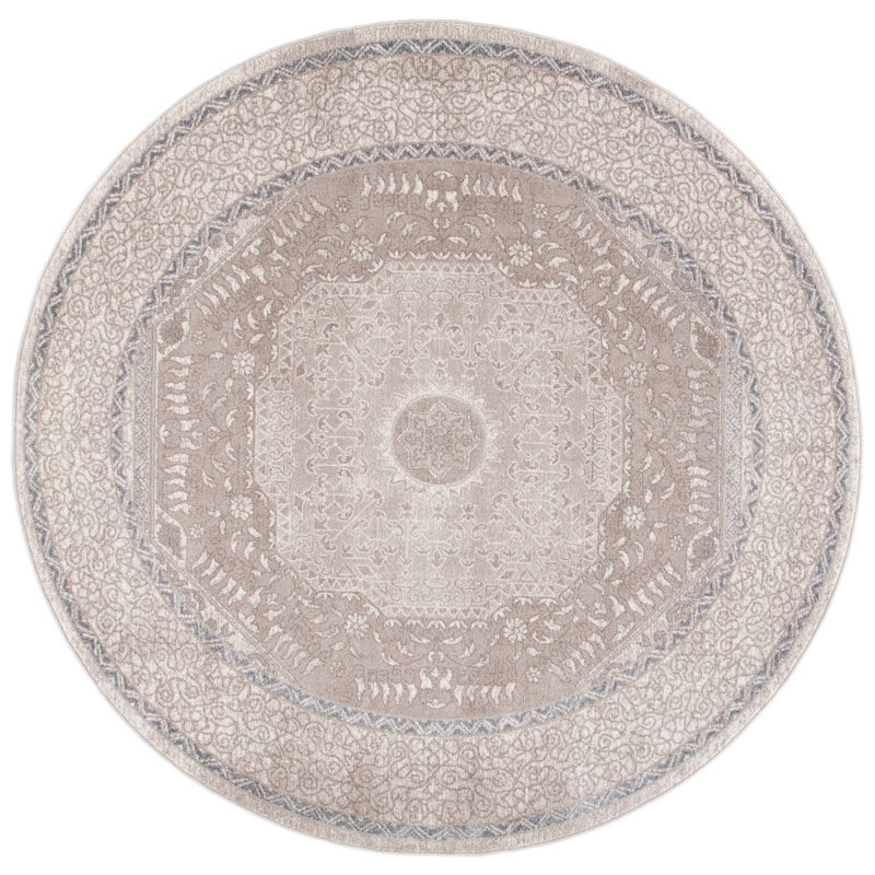 Monica Oriental Beige Area Rug, Round 6'7"