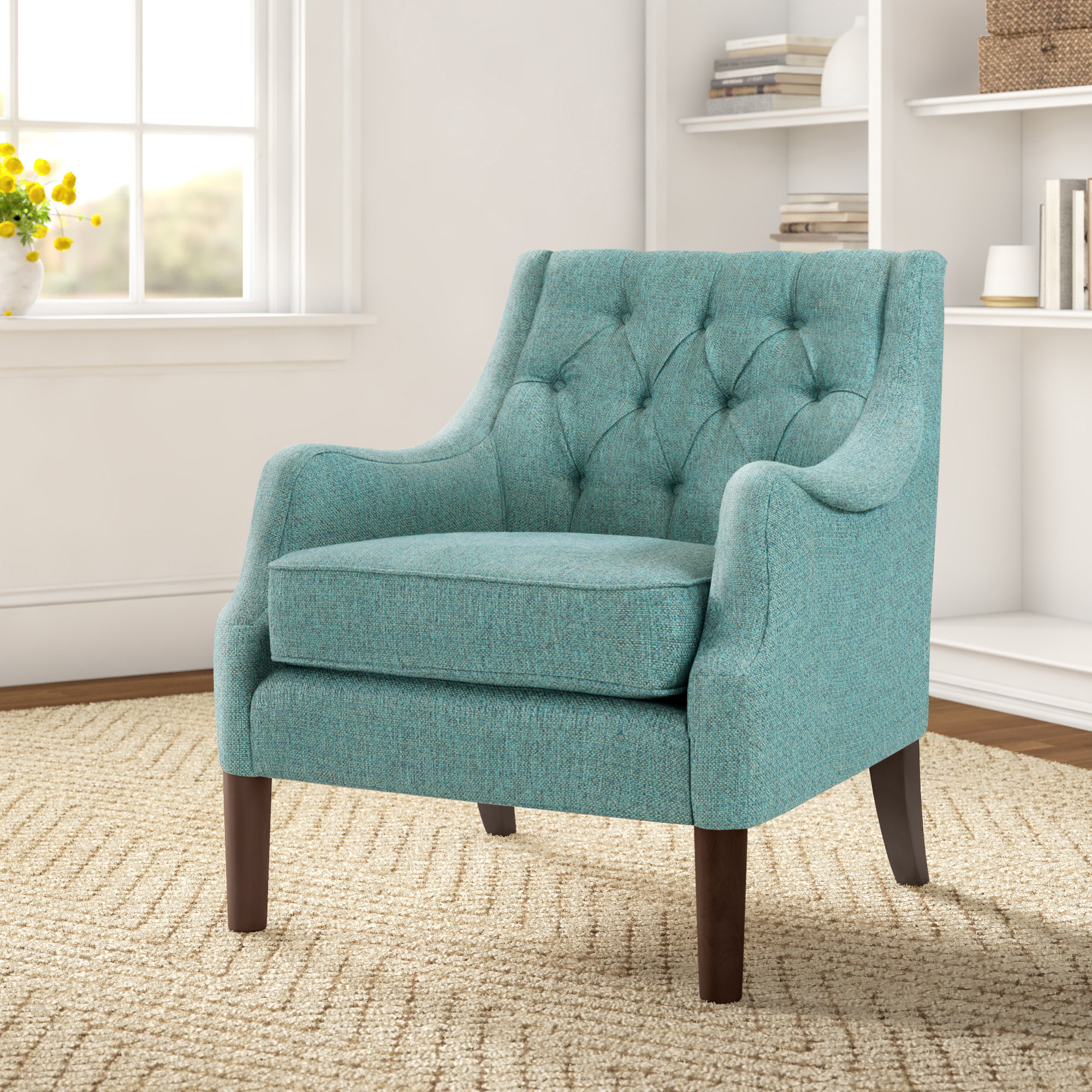Anatonia 29.25" Wide Tufted Wingback Chair, Dark Teal