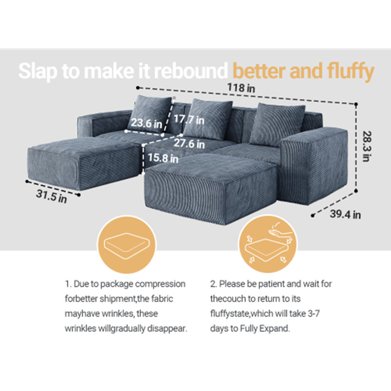 Modular Sofa Can Be Converted Into An Oversized Sofaootrest, Grey Corduroy