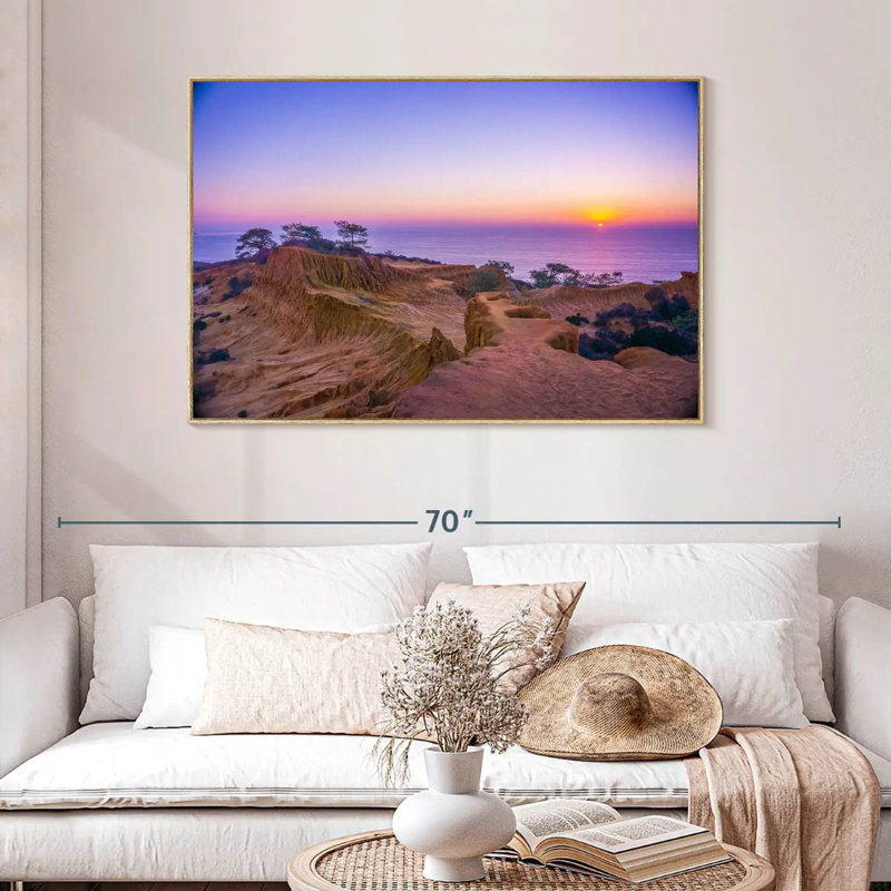 Coucher de soleil Torrey Pines, Cadre flottant en bois naturel, 46 po x 31 po