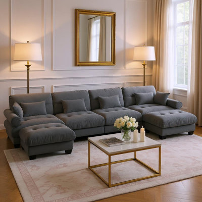 Canapé modulaire surdimensionné en U avec repose-pieds en velours 166 et 166 pouces 166 pouces, gris ardoise