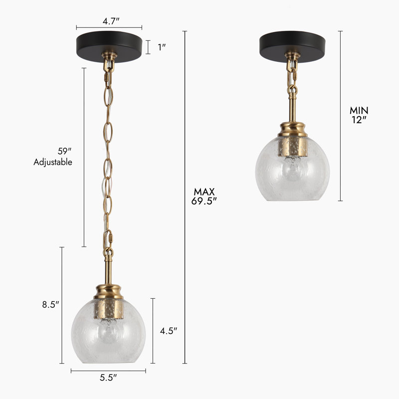 1 - Light Single Gold Pendant with Globe Glass Shade(1-Set)