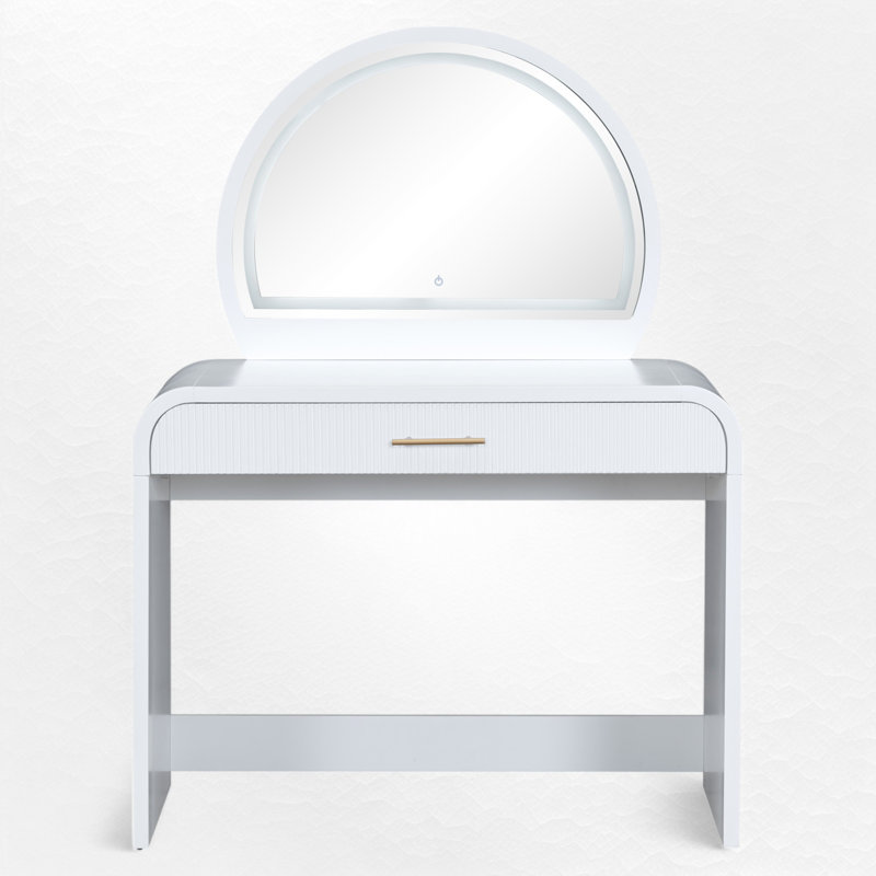 Coiffeuse 39 "avec miroir et écran tactile, coiffeuse avec tiroir pour chambre à coucher, Blanc
