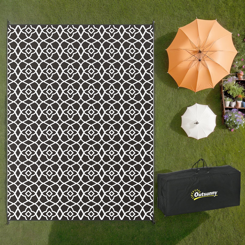 Reversible Waterproof Outdoor Rug - Portable RV Camping Mat With Carry Bag,  Rectangle 9' x 12'