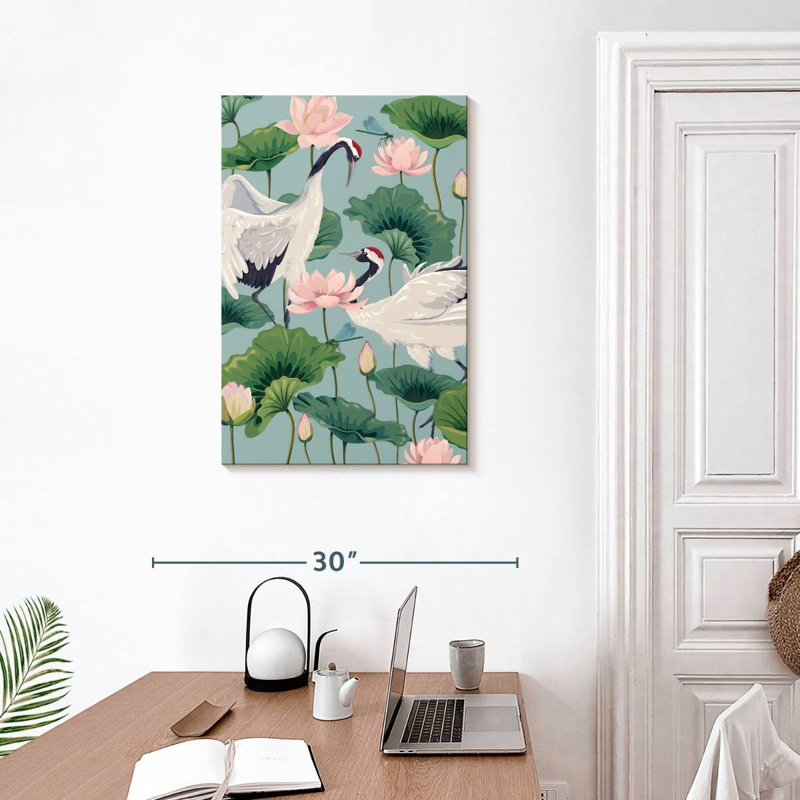 Brampt Cranes And Lotuses, 30" H x 20" W
