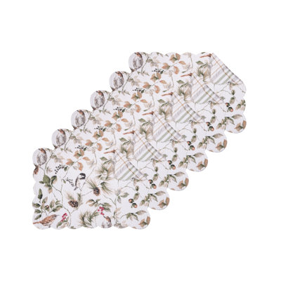 Aracieo Songbird Cotton Quilted Reversible Machine Washable Placemat Machine Washable Set of 6