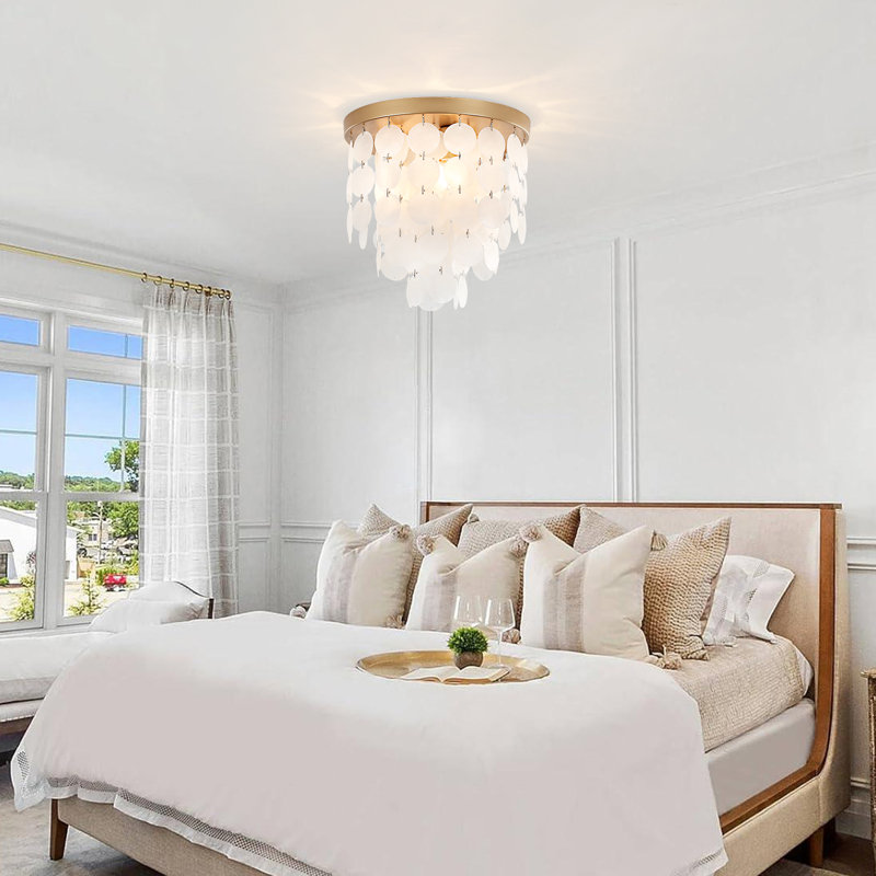11.8" Capiz Shell Ceiling Light Fixtures, 3-Lights Gold Boho Flush Mount Ceiling Light For Bedroom, Dressing Room, Dining Room And Entryway