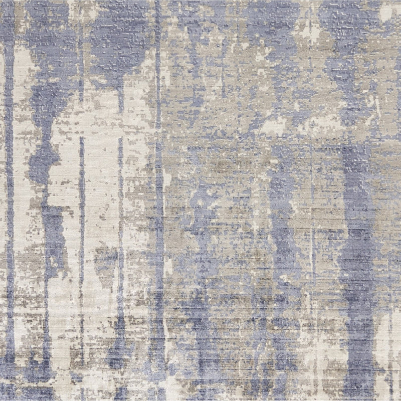 Tapis gris / bleu fait à la main Billy-James, Rectangle 7 pi 6 po x 9 pi 6 po