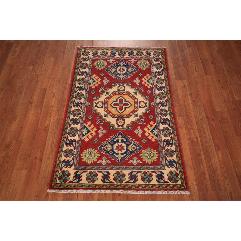 Handmade Red Kazak Wool Accent Rug 3x4