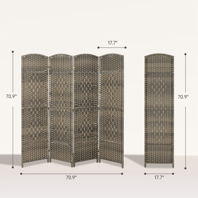 Paravent 4 panneaux, écran d'intimité pliant de 6 pi de hauteur, cloison murale autoportante tissée à la main pour le bureau à domicile, chambre à coucher, chêne rustique foncé, bois