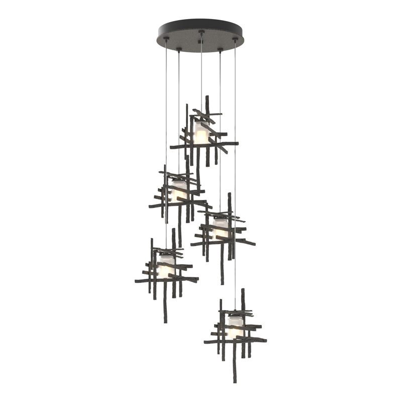 Tura 5 - Light Cluster Pendant, 50" - 80", Natural Iron, Seeded Clear