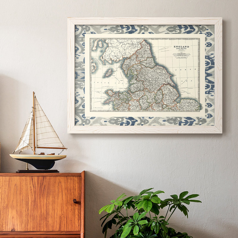 Border Map of England & Wales, reproduction d'art sur toile, Cadre blanc, H 26 po x l 38 po x P 1,5 po