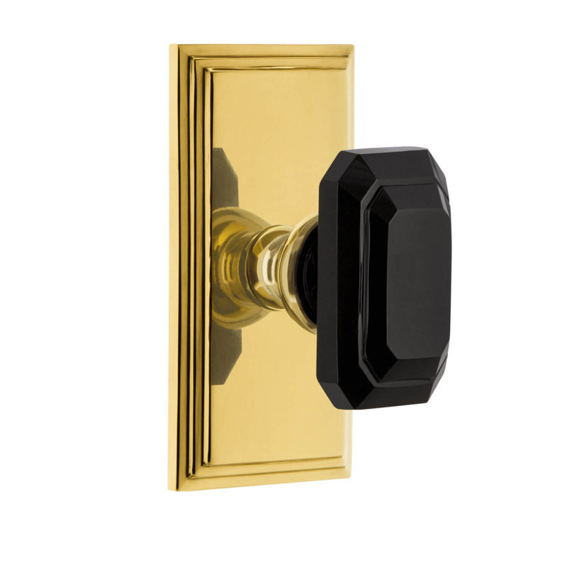 Assiette courte Grandeur Carré avec bouton baguette en cristal noir, Laiton éternel, 2.75"