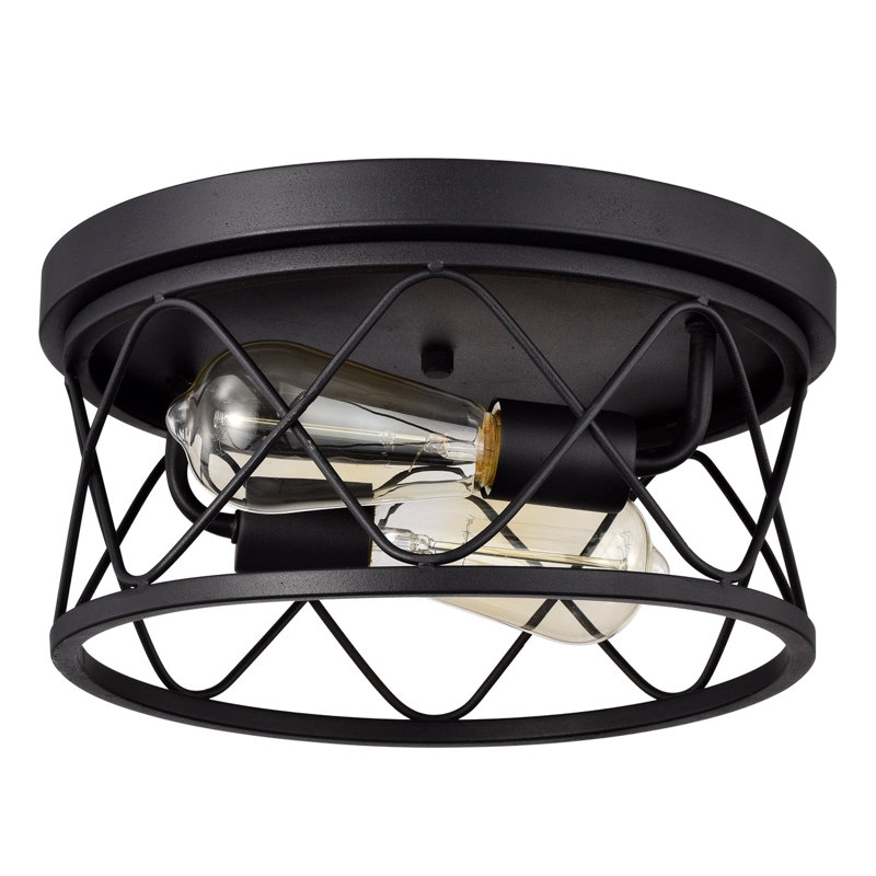  IRONCLAD Industrial 2 Light Textured Black Ceiling Flush Fixture 12" Wide