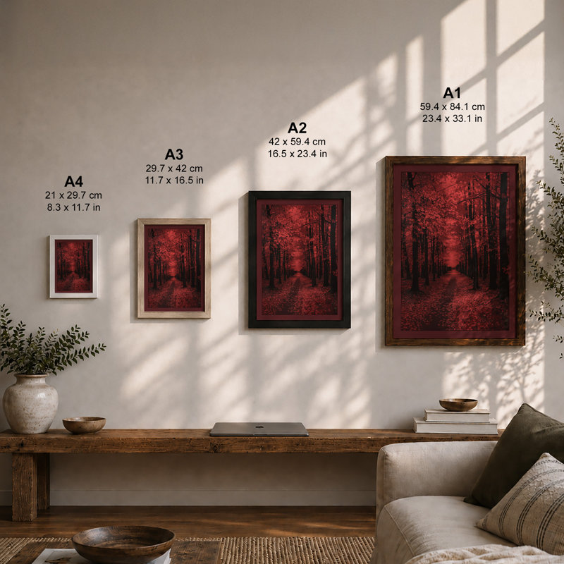 Crimson Forest Path Moody - Print, A4 - 29.7 x 21.0 cm, White