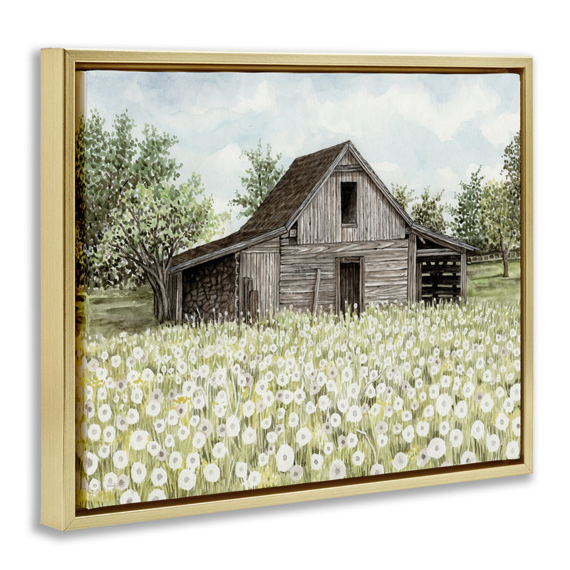«White Poppy Farm Meadow» par Cindy Jacobs, H 17 po x l 21 po, Cadre flottant métallique doré