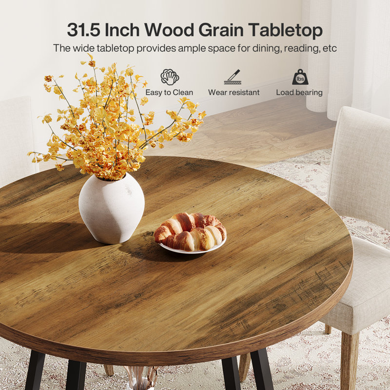 31.5" Round Dining Table With Double Shelves, Brown