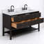 Meuble-lavabo autoportant en bois massif brun foncé 60 po avec plateau en marbre d'ingénierie 60 po-375181692