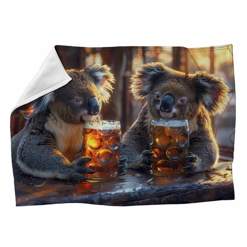 Koalas Wildlife Cheerful Machine Printed Throw Blanket, 60" L x 50" W
