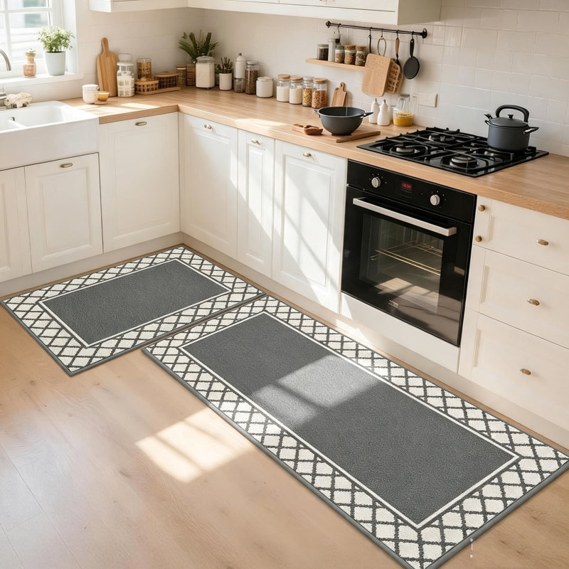 Grey Kitchen Rugs, Washable Nonslip Backed Kitchen Mat Set, Set of 2
