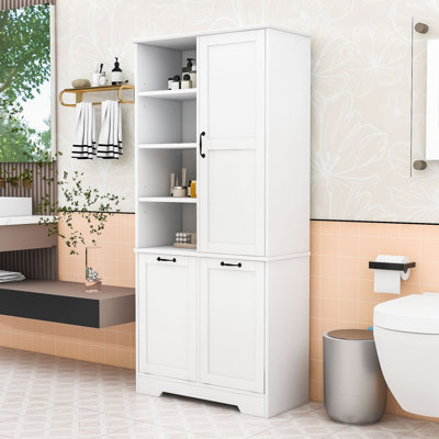 Multi-Functional Storage Cabinet with Adjustable Shelves and Tilt-Out Laundry Hampers