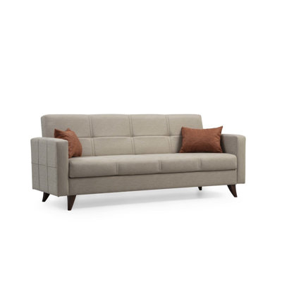 Stylish 3-Seat Sofa-Bed, Beige Fabric, 80.7 x 33.9 x 29.5 inches | Durable Metal & Wooden Frame, Comfortable 26 DNS Sponge Seat & 22 DNS Back Cushion | Perfect for Living Rooms, Guest Rooms & Multifunctional Spaces