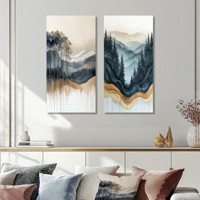 Forêt brumeuse de conifères III - Tableau encadré en deux parties