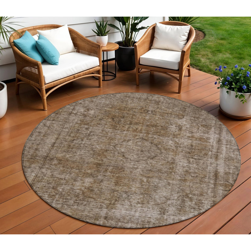 Tapis rond 8 po brun et beige