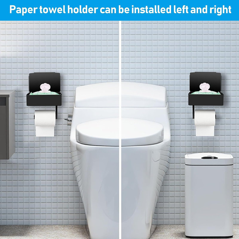 Porte-papier hygiénique noir en acier inoxydable - fixation murale sans installation et rangement de lingettes jetables