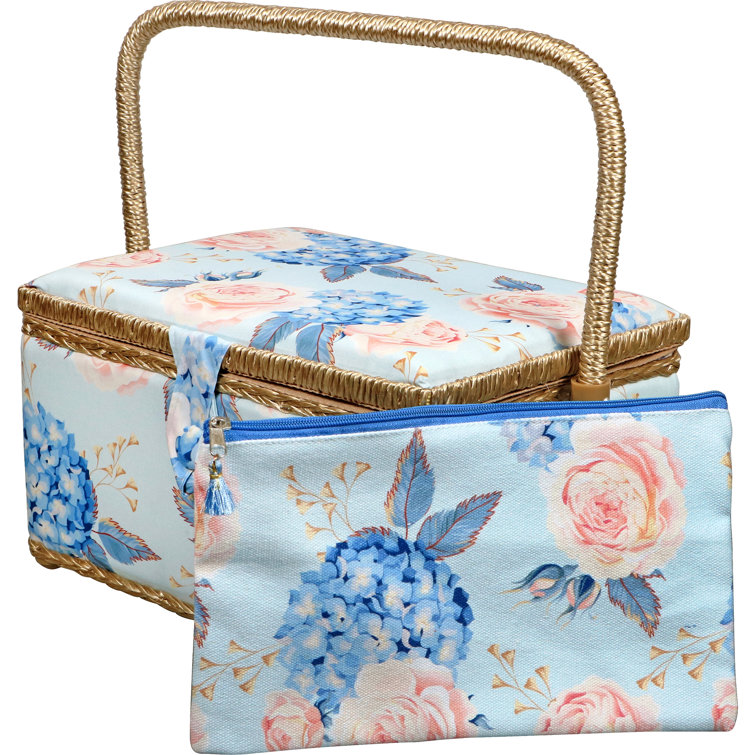 Singer L Sewing Basket Hydrangeas Print with Matching Zipper Pouch