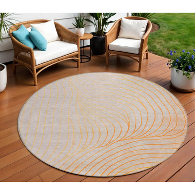 Tapis extérieur rond lavable abstrait orange et argent 8 '