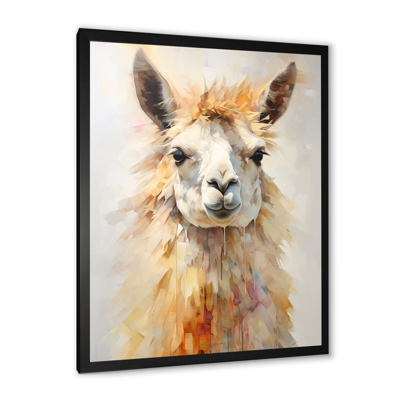 Furry Llama Portrait, reproduction d'art sur toile, Cadre simple noir, H 32 po x l 24 po x P 1 po