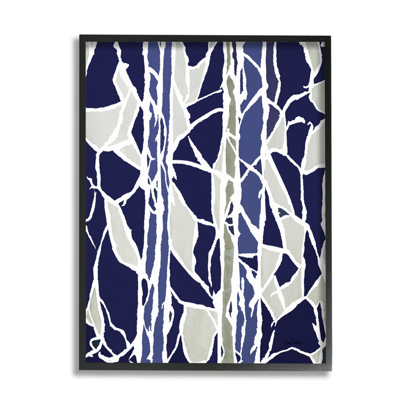 Indigo pierres mosaïque abstraite moderne en verre, H 16 po x l 20 po, Giclée encadrée noir minuit