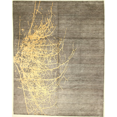 Tapis unique en viscose noué à la main gris de 8 pi 2 po x 10 pi Cordeiro