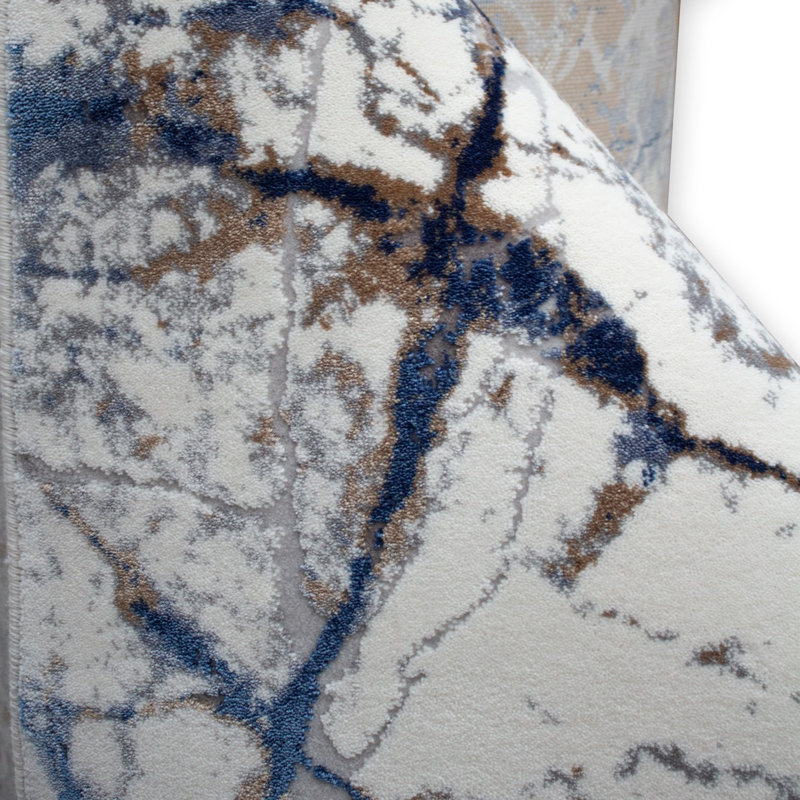 Tapis abstrait bleu / brun / gris, Tapis de couloir 3 pi 11 po x 16 pi 5 po