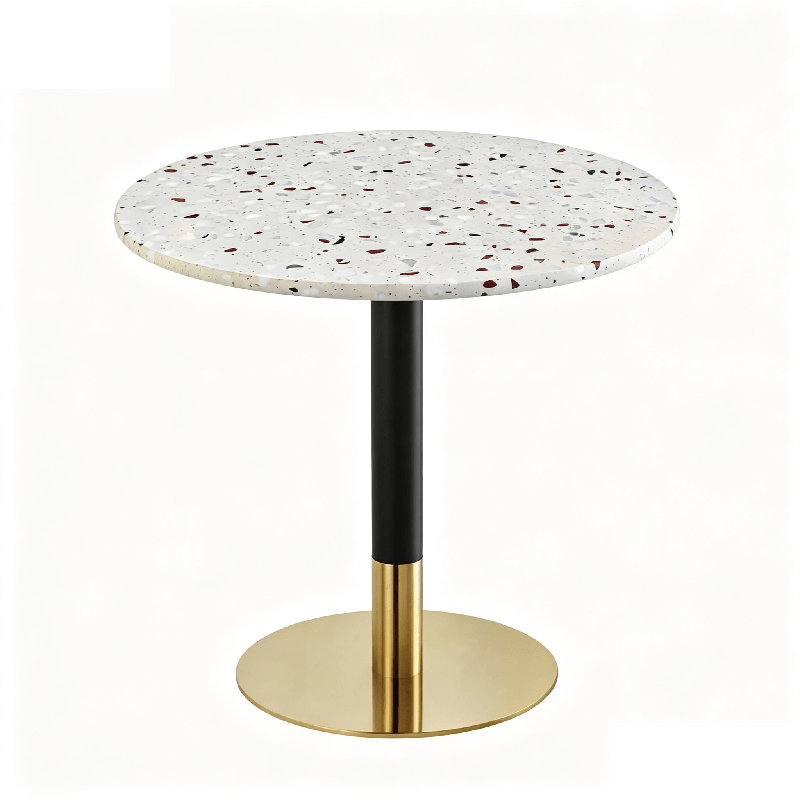 Round Terrazzo Dining Table – Tabletop & Base Included, Commercial & Residential Use For Café, Restaurant, Patio & Small Spaces