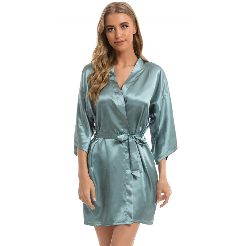 Renta Satin Above Knee Bathrobe, XXL, Green
