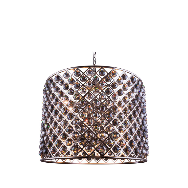 Swinney 12 - Light Drum Chandelier, Golden Teak (Smoky), Polished Nickel