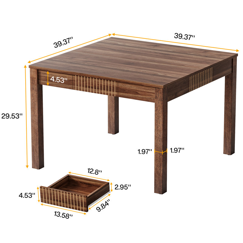 Square Dining Table With 4 Drawers For Kitchen Dining Room
