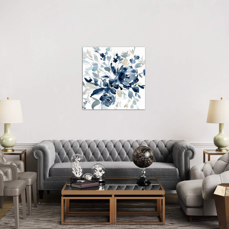 « indigo jardin i » par carol robinson, reproduction d’art, H 26 po x l 26 po x P 1,5 po, Toile tendue