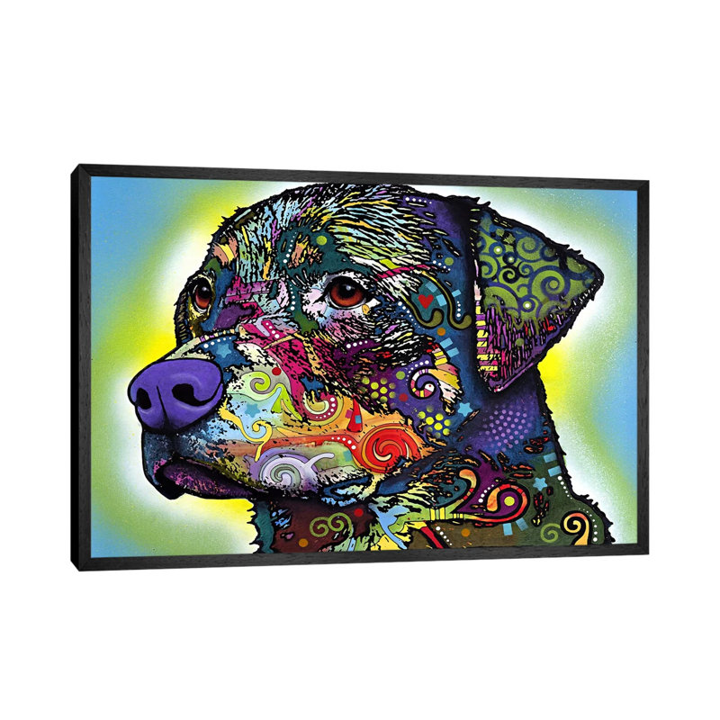The Rottweiler by Dean Russo - Print on Canvas, 66.04 cm H x 45.72 cm W, Black Framed