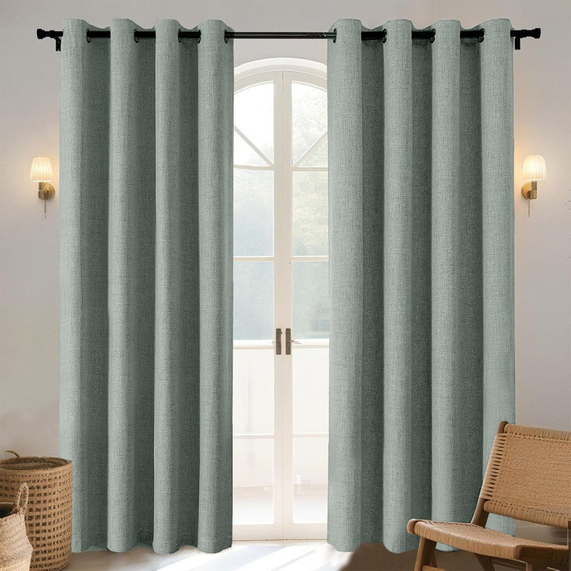 100% Linen Blackout Curtains with Eyelets – Ready Made (Set of 2), Sage, 168cm Width x 137cm Drop