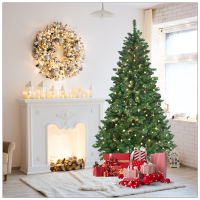 Arbre de Noël vert de 7 pi avec 400 lumières DEL RVB contrôlées par le Wi-Fi, 38 fonctions d'éclairage, synchro de musique et structure à charnières pour une installation facile