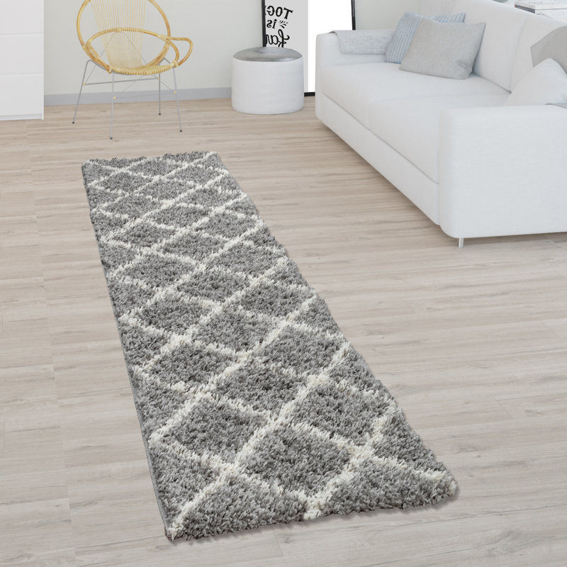 Tapis gris à poils longs Glaucia, Tapis de couloir 2 pi 8 po x 9 pi 10 po